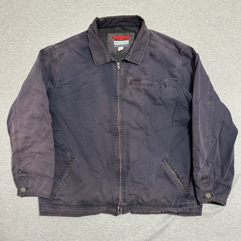 Old Navy Mechanics Jeans Workwear Jacket Blue Faded Canvas Full Zip Mens XXL